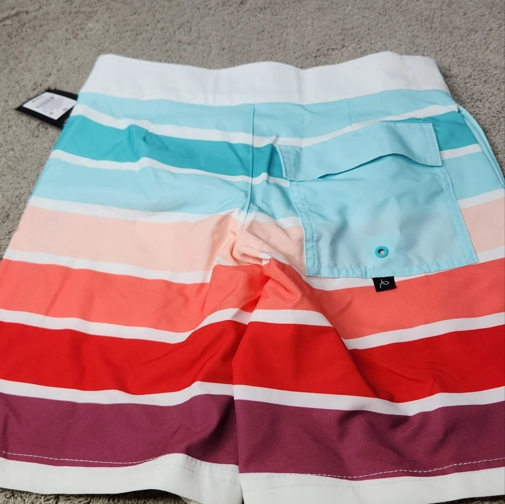 Boys' Striped Swim Shorts -art class Green/Red UPF50+, Adjustable Waistband 8